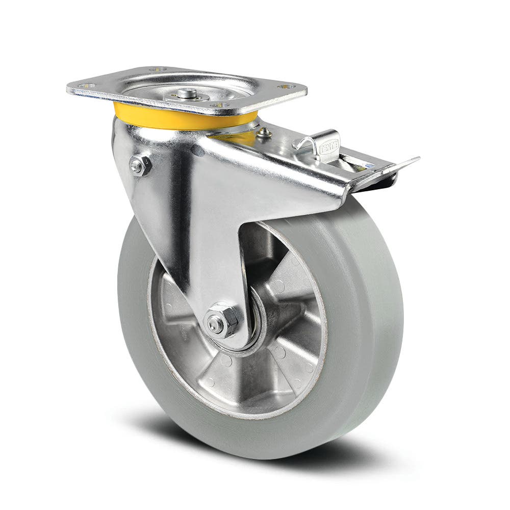 Swivel caster with total lock and spring loaded directional lock 6.3 in